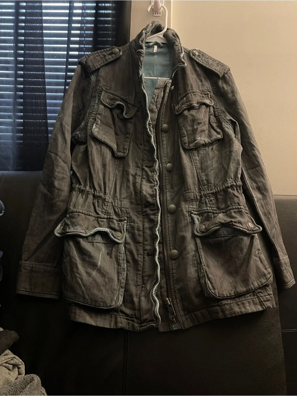 Free People Double Cloth Jacket  Military Drawstring Size XS Gray NWOT - Picture 9 of 15